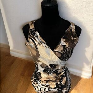 Cache Black and Tan Sleeveless Wrap Blouse